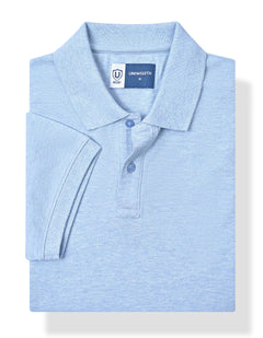 Sky Blue Melange Plain Pique Polo Shirt