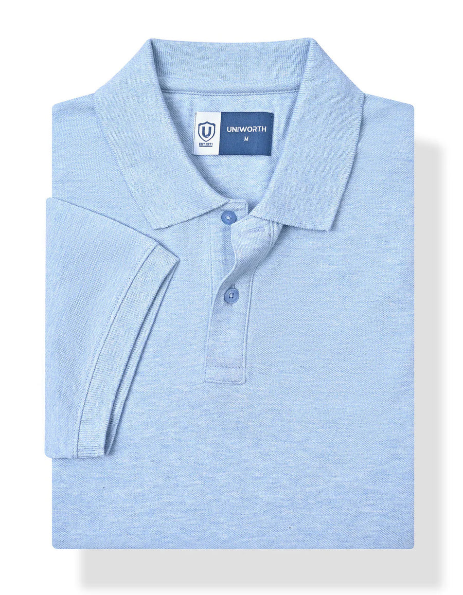 Sky Blue Melange Plain Pique Polo Shirt