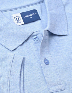 Sky Blue Melange Plain Pique Polo Shirt